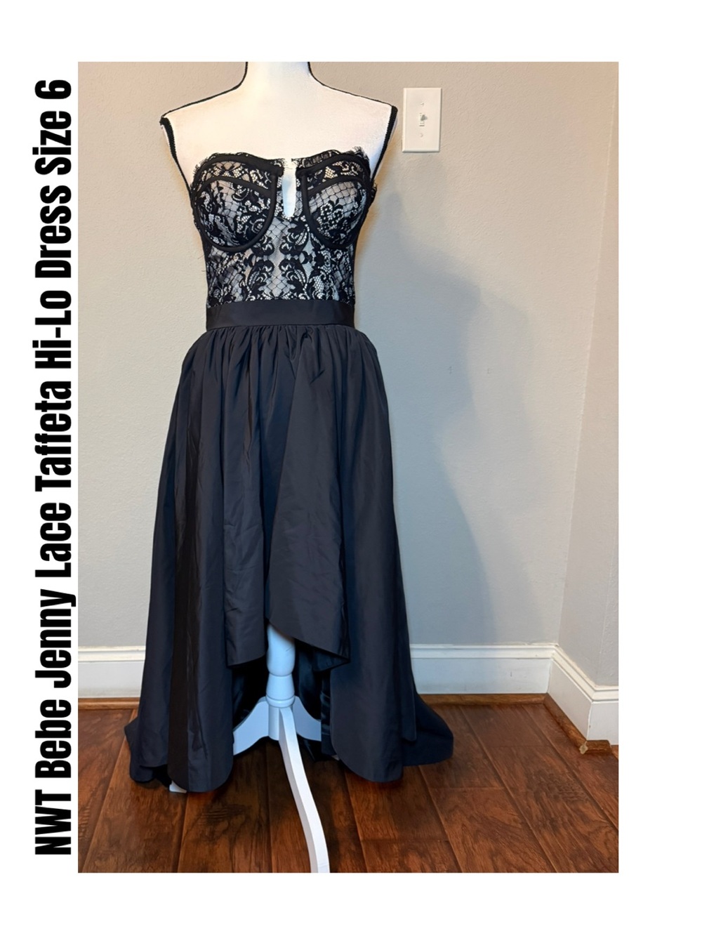 Bebe Jenny Lace Taffeta Hi-Lo Dress Size 6